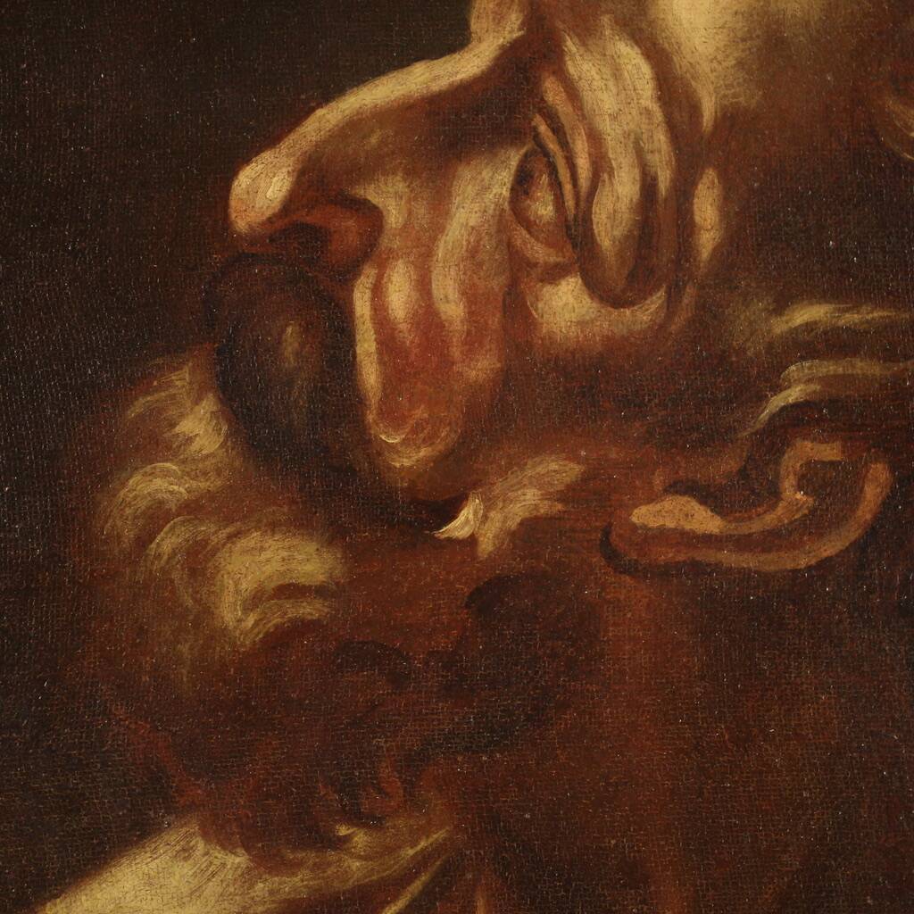 Peinture religieuse à l'huile sur toile de Saint Barthélemy du XVIIe siècle