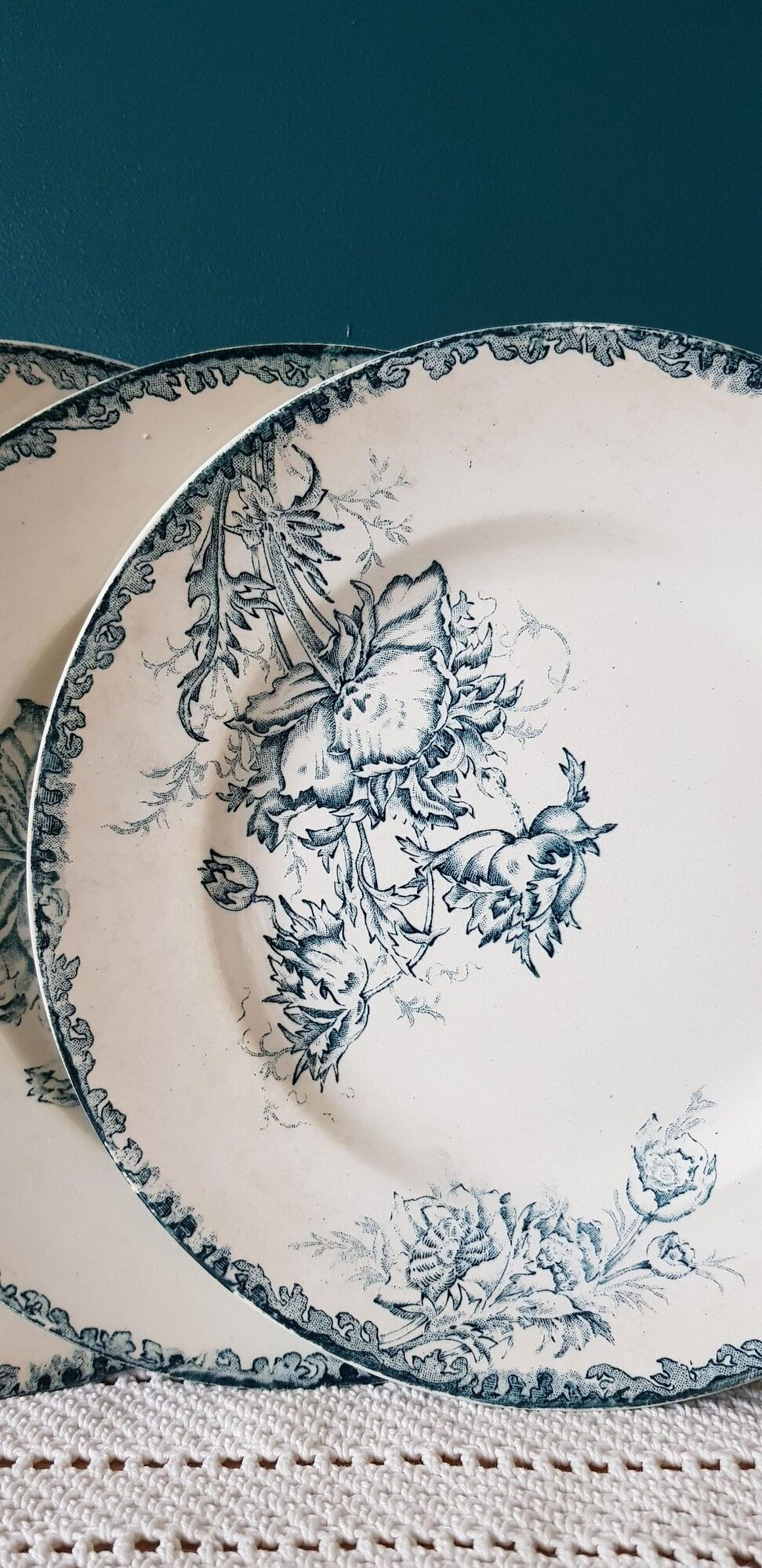Set of 3 plates old blue poppy A.Lebacqz model and M.Bouchart