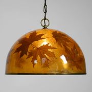 Rare, large 1970s Italian resin pendant lamp with embedded maple leaves