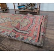 Vintage natural pink Turkish hand-knotted Herki runner 78x390