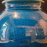 Large Turquoise Crackle Earthenware Footed Bowl Vase