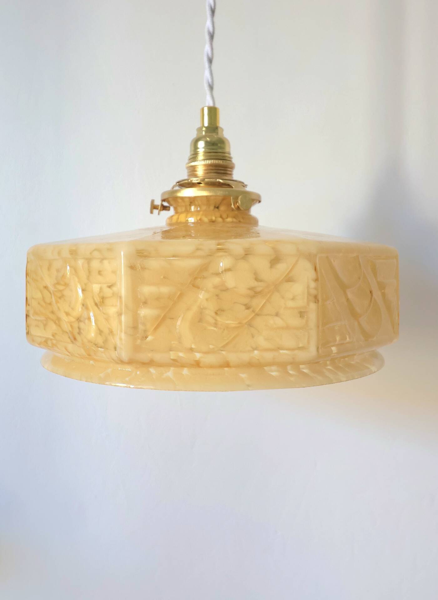 Vintage Art Deco yellow Clichy glass pendant light
