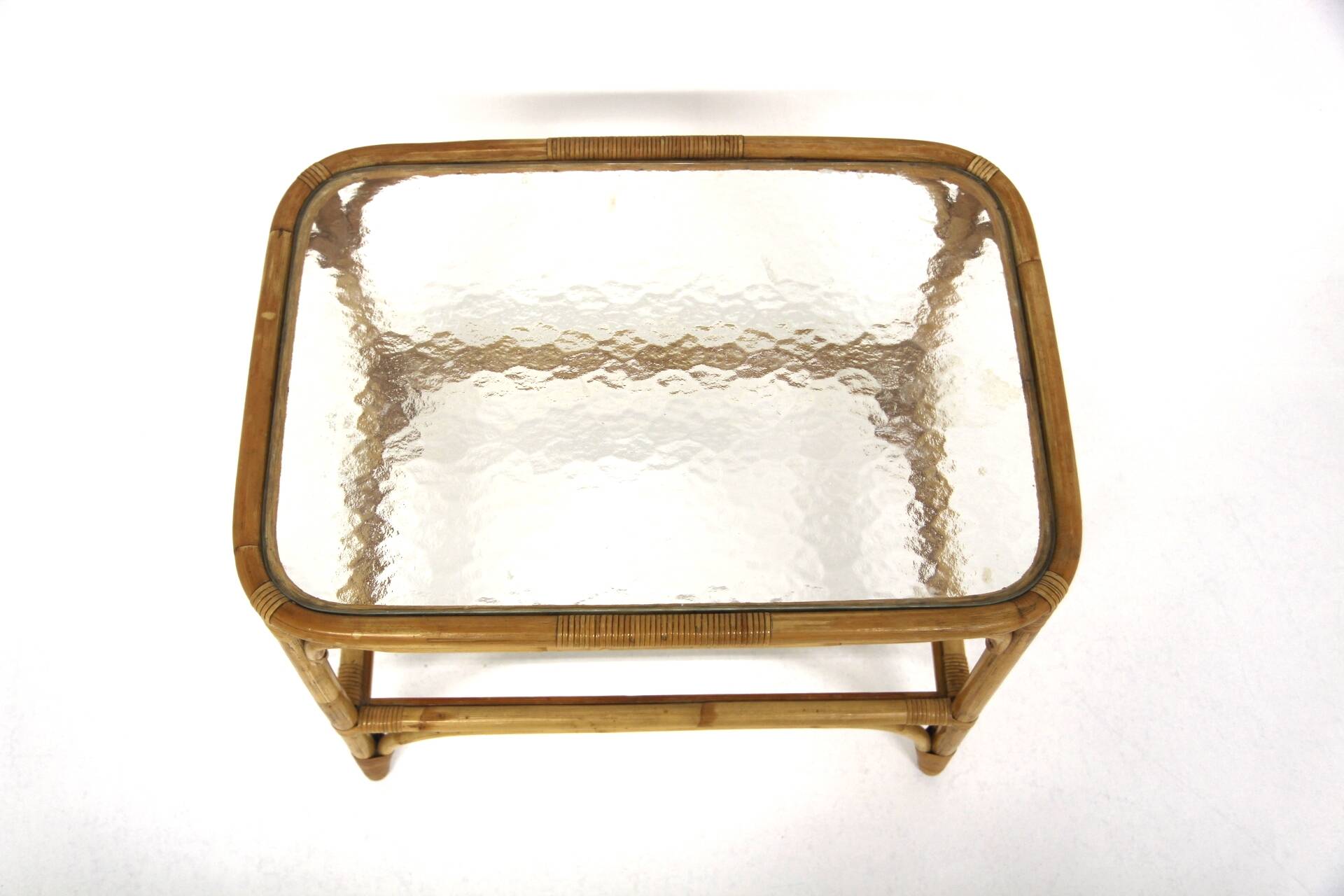 Scandinavian glass and rattan coffee table, Sweden, 1960s