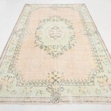 Soft Peach Muted Wool Vintage Rug For Home Decor, 184x292 Cm