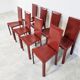 Red leather dining chairs by De Couro Brazil, 1980s - set of 8