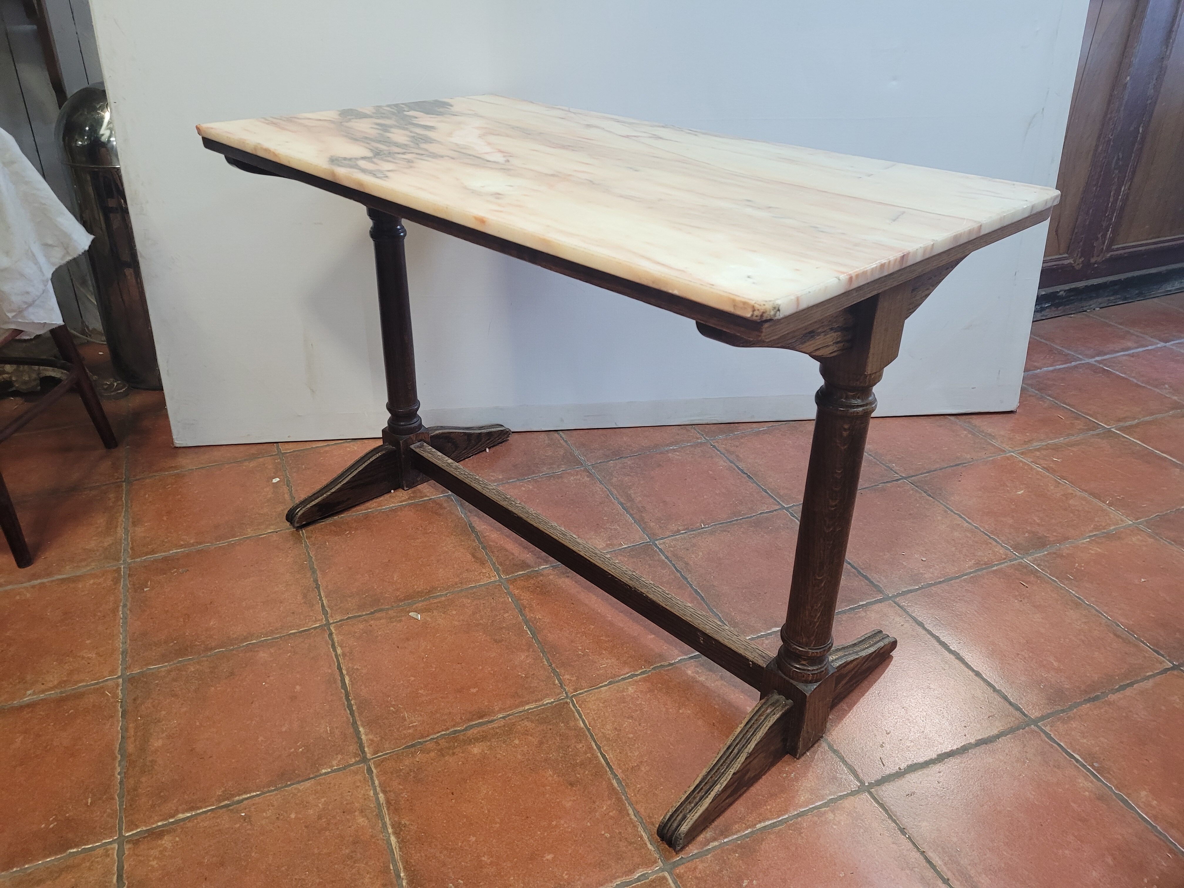 Bistro table oak base over marble