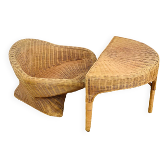 Lotus meditation chair and rattan table