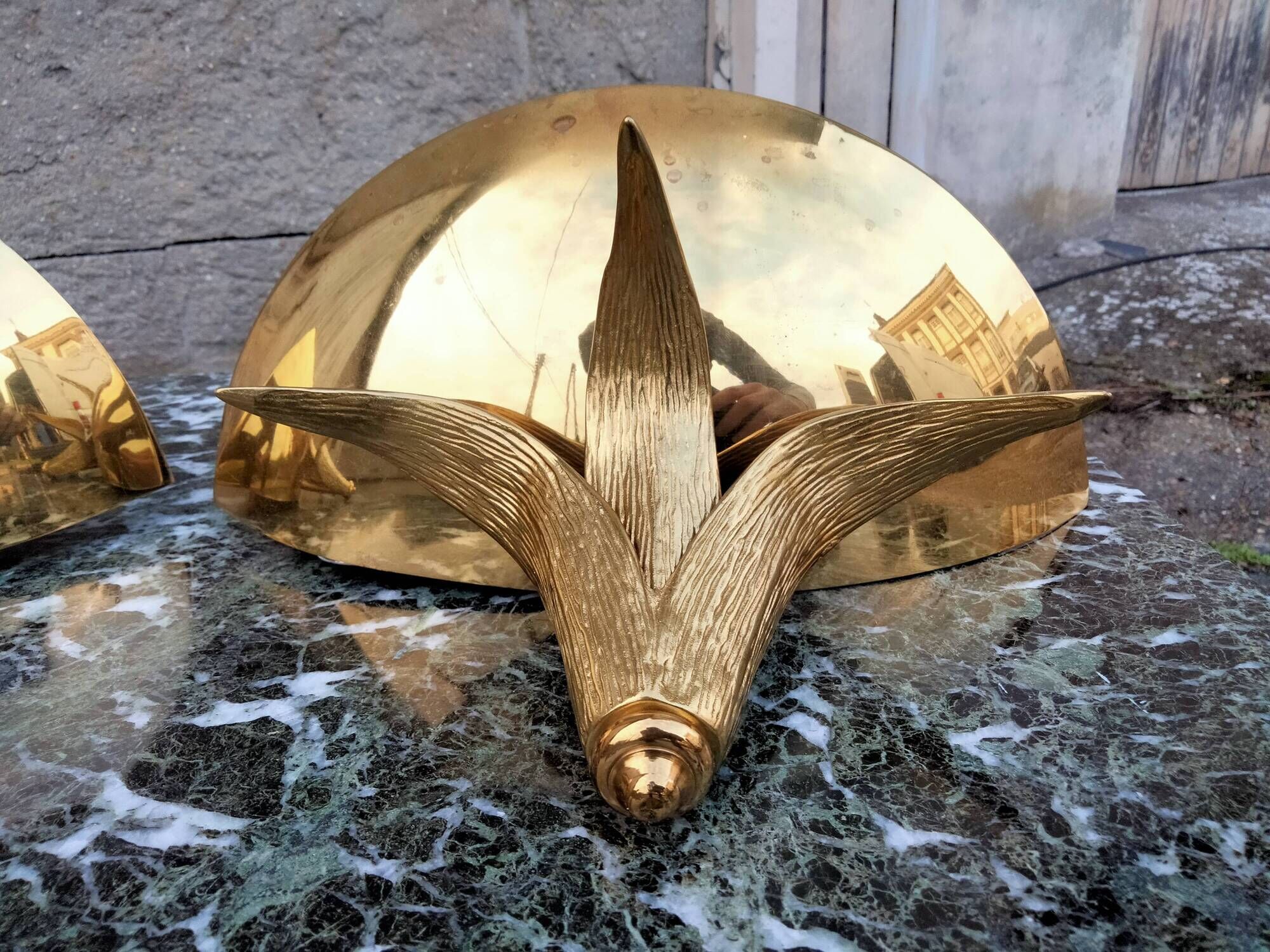 Pair of vintage bronze and antique metal wall lamps