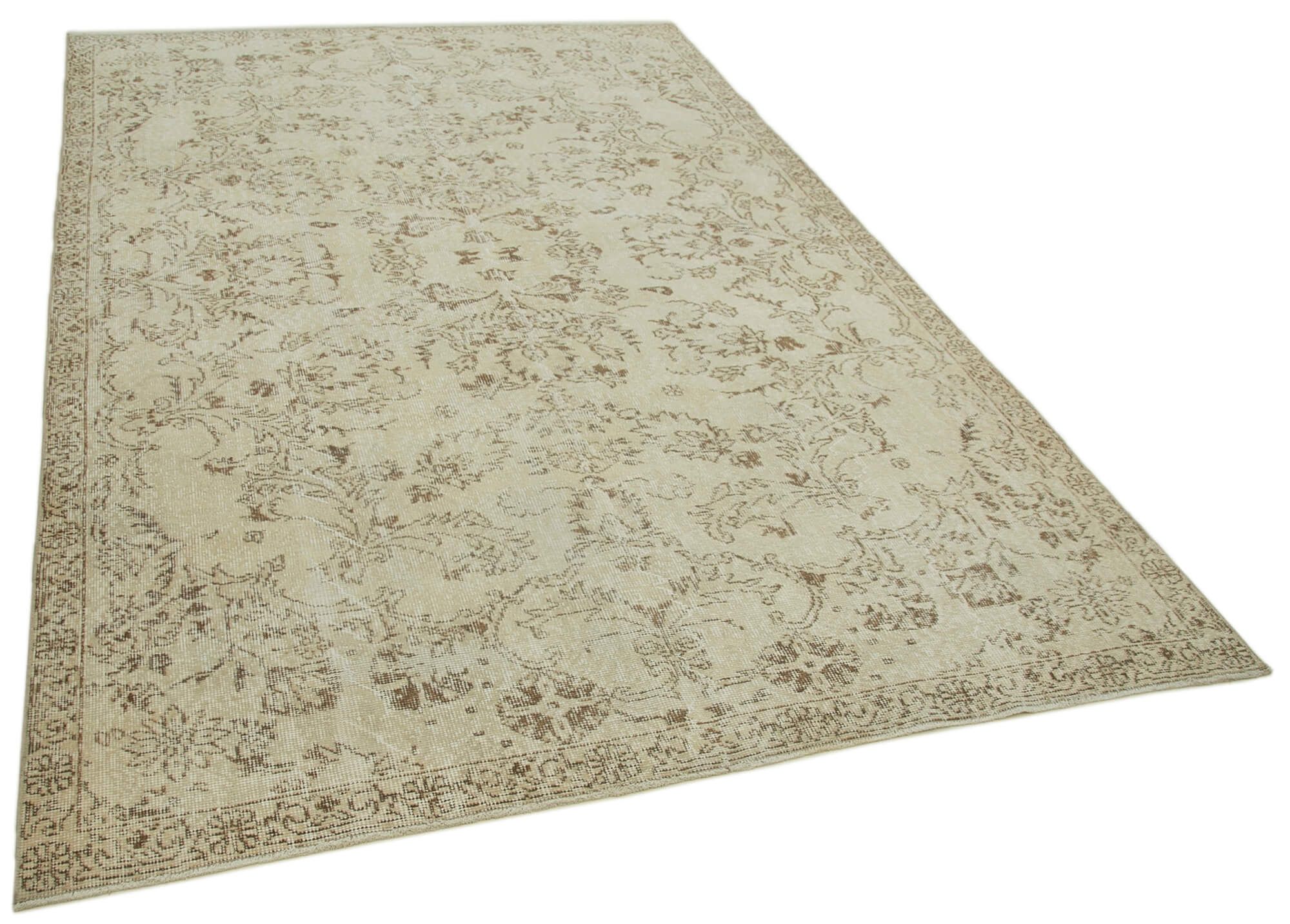 Hand-knotted one-of-a-kind turkish beige carpet 148 x 287 cm