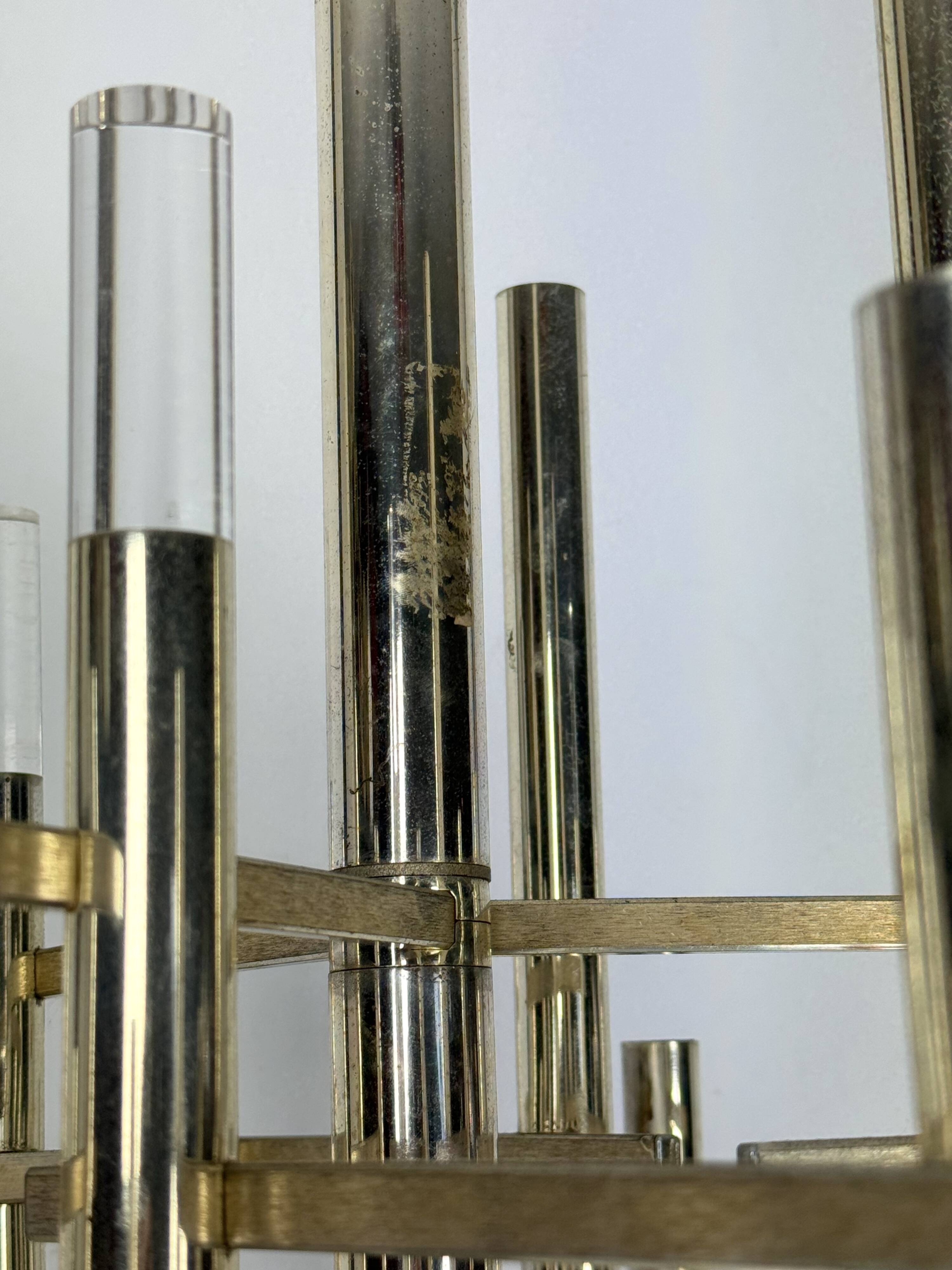 Sciolari 15 lights slight gilded chrome and perspex Chandelier model Ice, Italy 60s