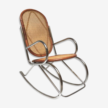 Rocking chair chrome bambou canné