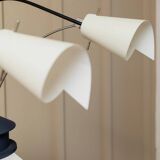 Vintage blue metal table lamp with adjustable chrome neck and white plastic origami shade, 1980s Italy