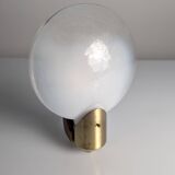 Vintage Wood, Brass and Two-Tone Oval Glass Wall Lamp, Italy, 1970s