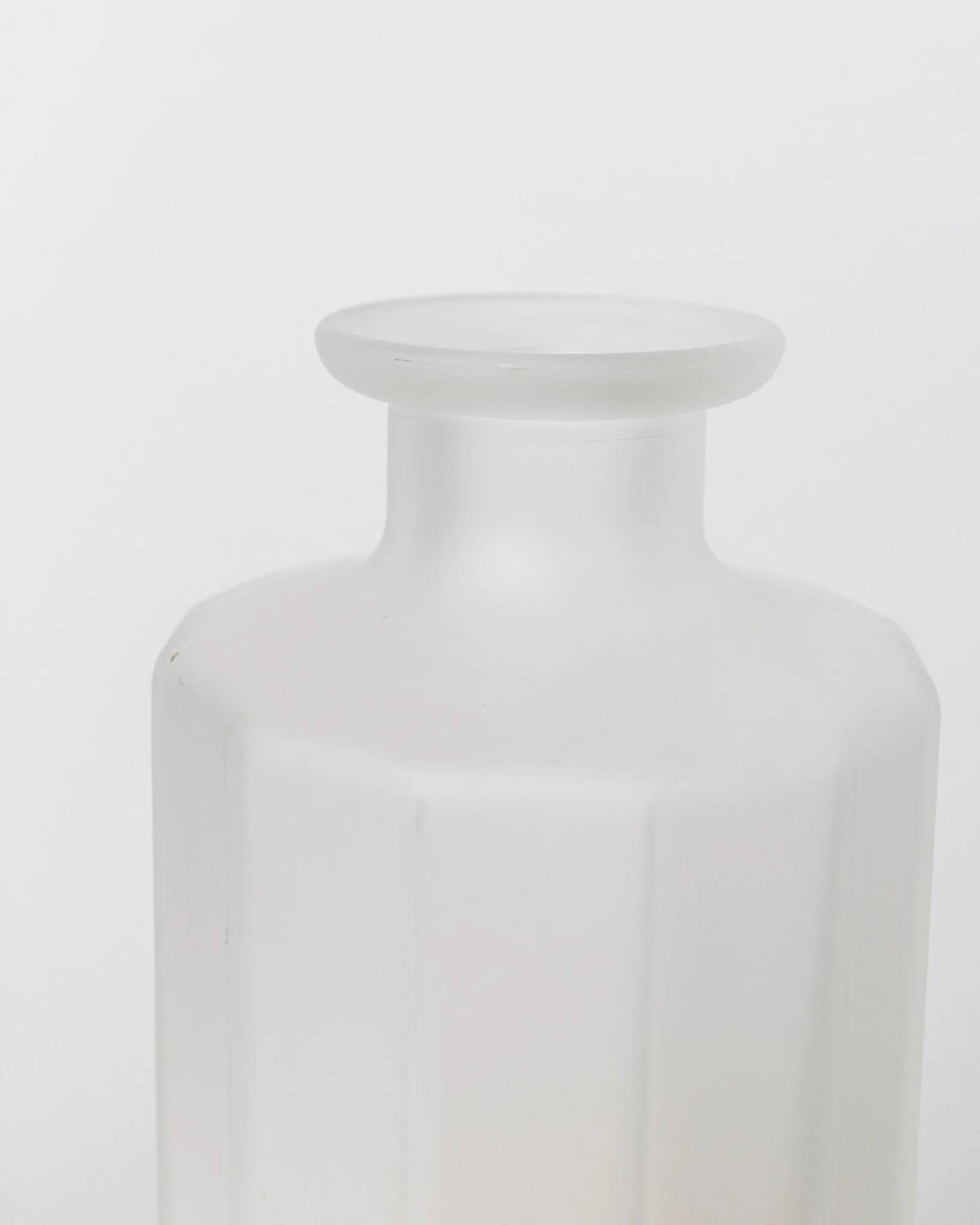 Vintage milky glass vase with yellow base, twelve-faced silhouette, Italian Bormioli, 1980s