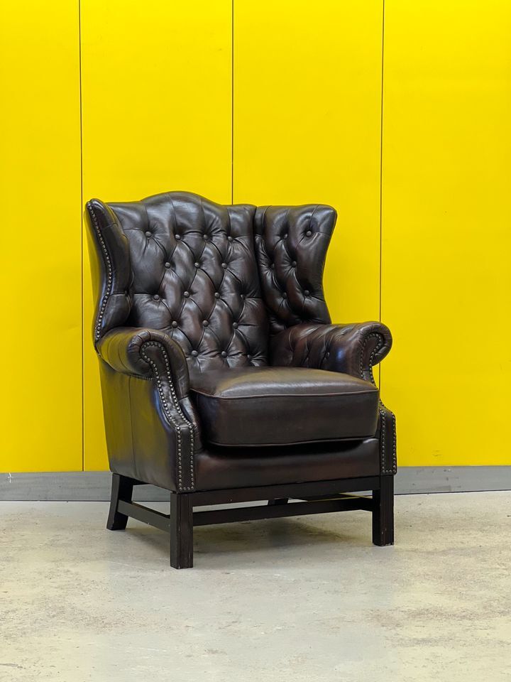 Vintage leather chesterfield wingback armchair (price is for one)