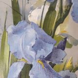 Old paintings bouquet pinks and irises (lot of 2)