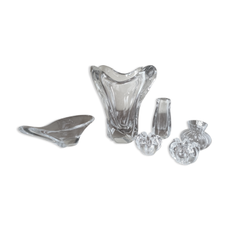 Set of Daum crystal vases and candle holders