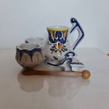 Mustard, salt and pepper shaker set with Rouen decor