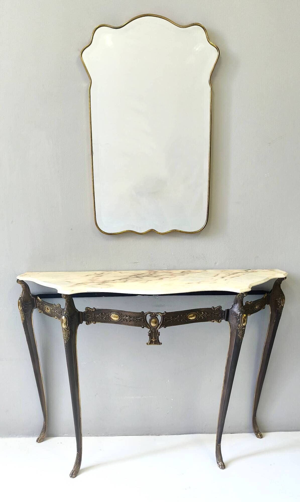 Vintage Bronze Console Table with a Portuguese Pink Marble Top