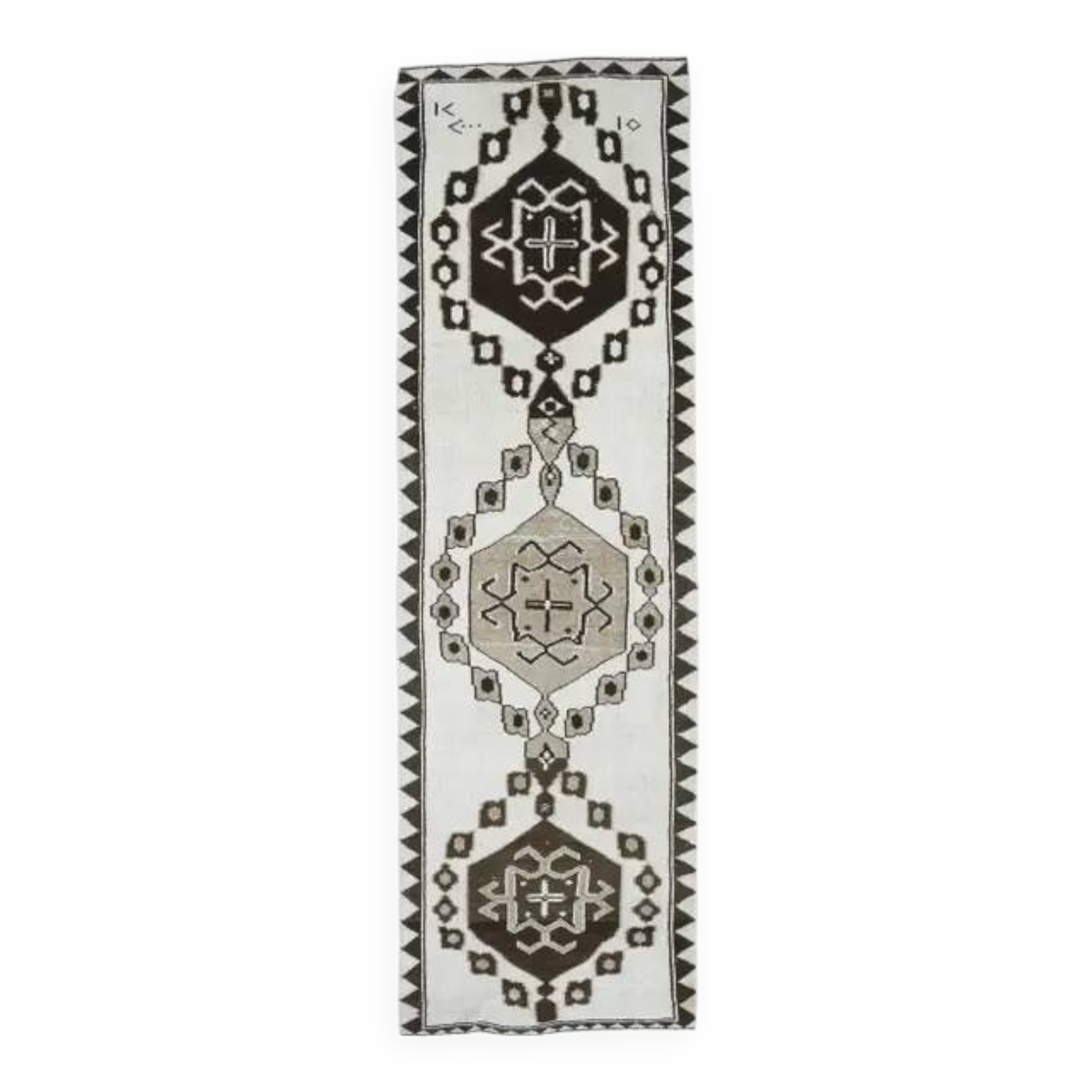 Vintage Turkish Oushak Handmade Wool Cotton White Runner Rug 100x320