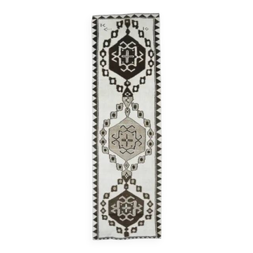 Vintage Turkish Oushak Handmade Wool Cotton White Runner Rug 100x320