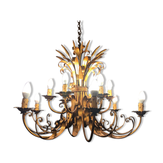 Chandelier sheaf of wheat golden metal 12 lamps