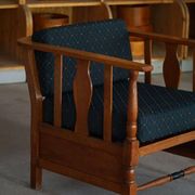 Art Nouveau, pair of oak lounge chairs, reupholstered in style fabric, 1920s.