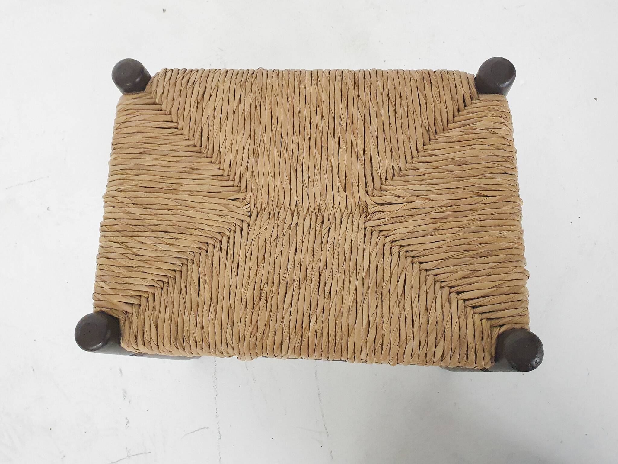 Vintage rattan and wooden stool, France, 1960's