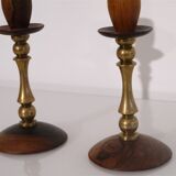 Pair of Scandinavian teak and brass candle holders