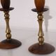 Pair of Scandinavian teak and brass candle holders