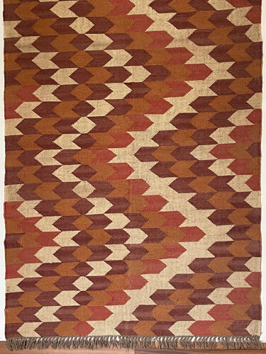 Tapis kilim fait à la main, multicolore, jute, laine, indien traditionnel