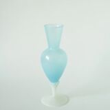 Opaline vase with twisted feet, sky blue and white, 1960.