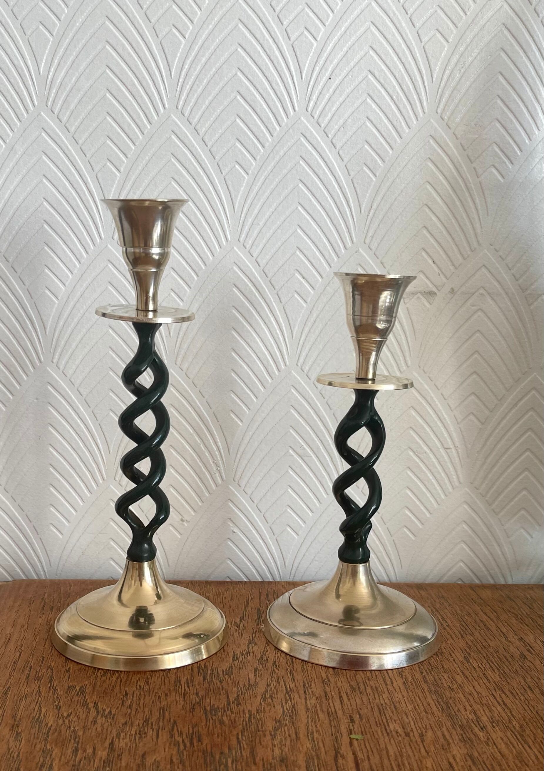 2 candle holders in brass and ceramic 1950