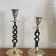 2 candle holders in brass and ceramic 1950