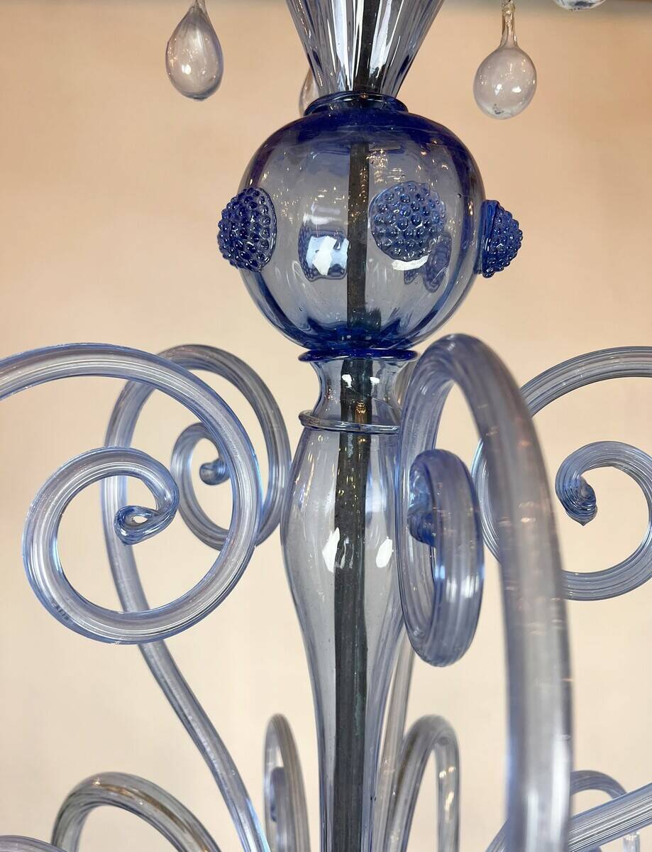 Five-Arm Murano Glass Chandelier With Scrollwork, 20th Century