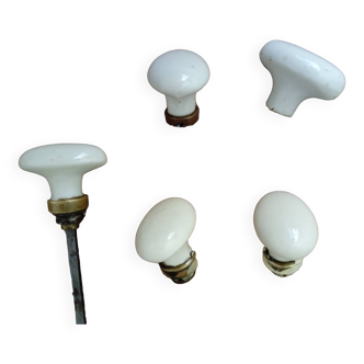 set of 5 old porcelain door handles