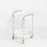 Vintage side table on casters. Chrome-plated iron and plastic. France, 1970s