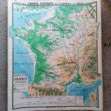 Old physical France map N°11 Hatier Kaeppelin cardboard.