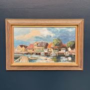 Original Swedish Oil On Canvas – “Helsingborg” By Arvid Karlsson – Dated 1975 – Vintage & Framed – 75 × 49 Cm (29.5" × 19.3")