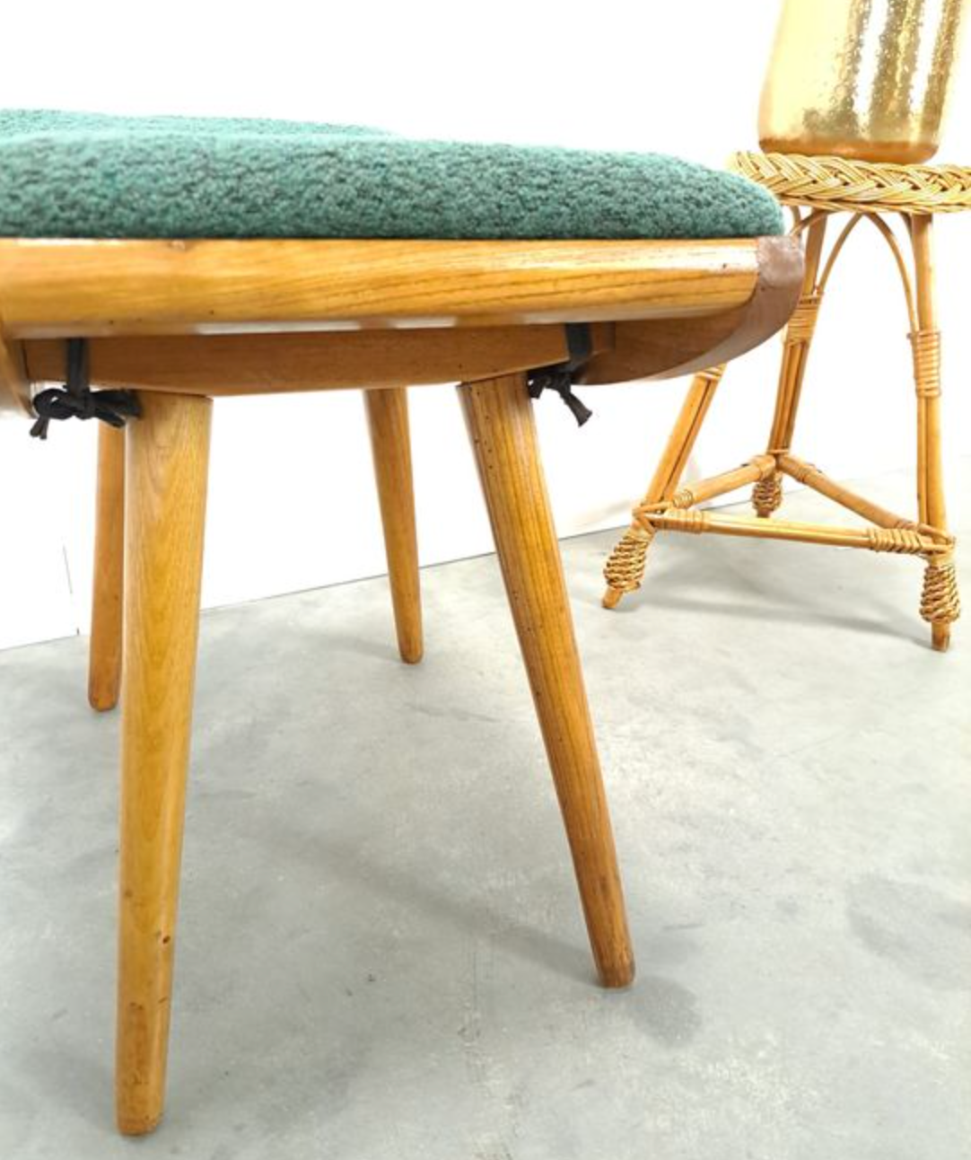 Vintage footrest stool with blue-green cushion