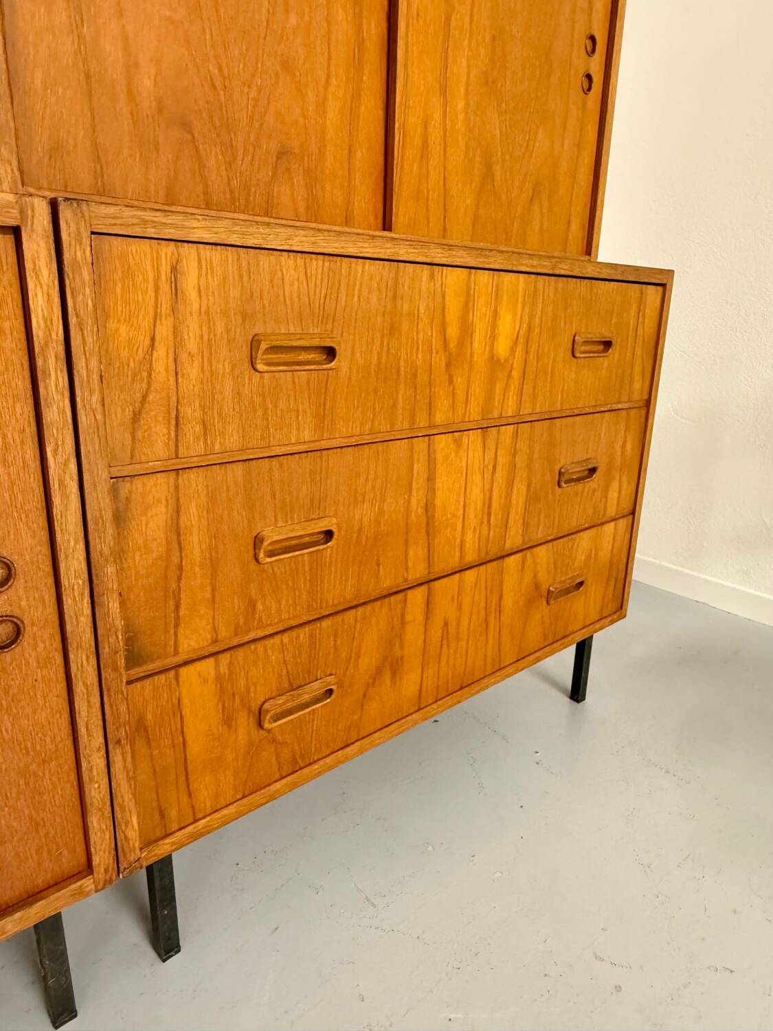 Antique 1950s vintage designer oak modular sideboard
