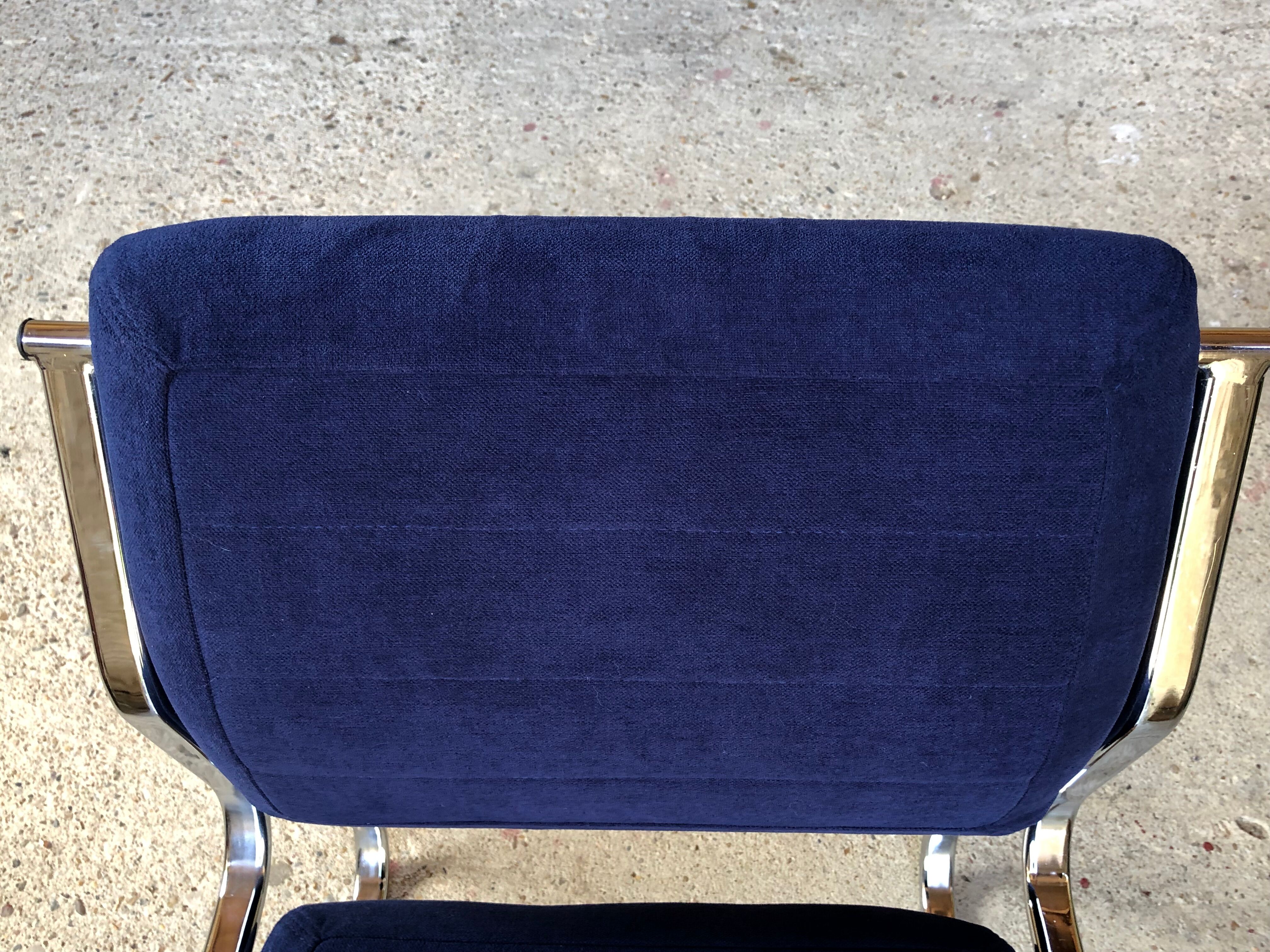 Pair of vintage chrome and blue microfibre armchairs circa 70