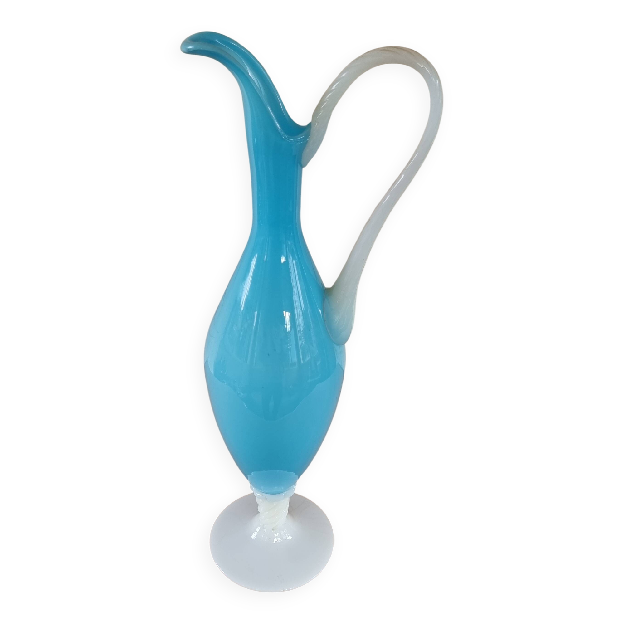 Vintage blue opaline ewer vase