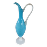 Vase, aiguière vintage en opaline bleue