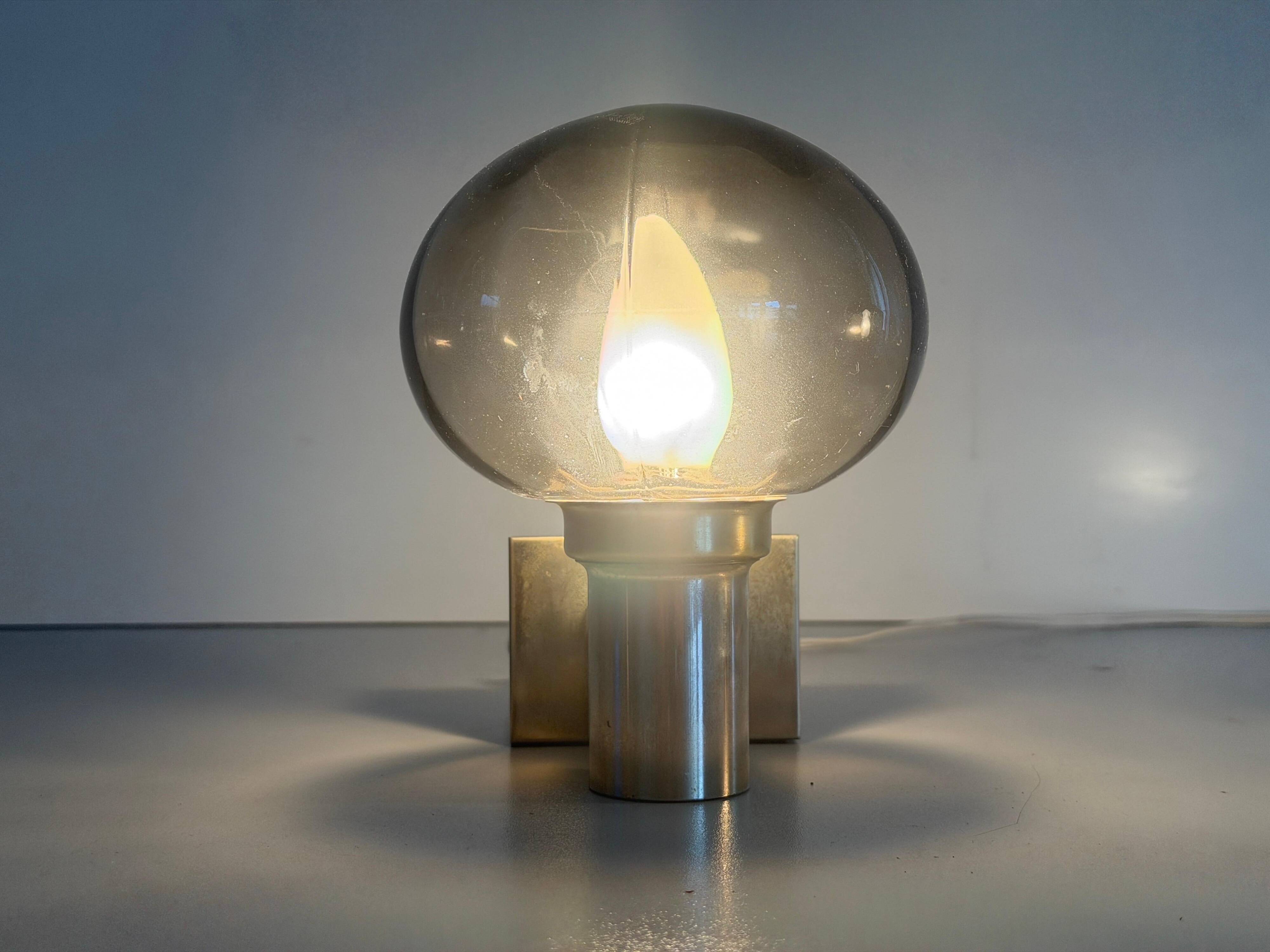 Pair of grey glass and chrome wall lights from the mid-century by N Leuchten, 1960s, Germany.