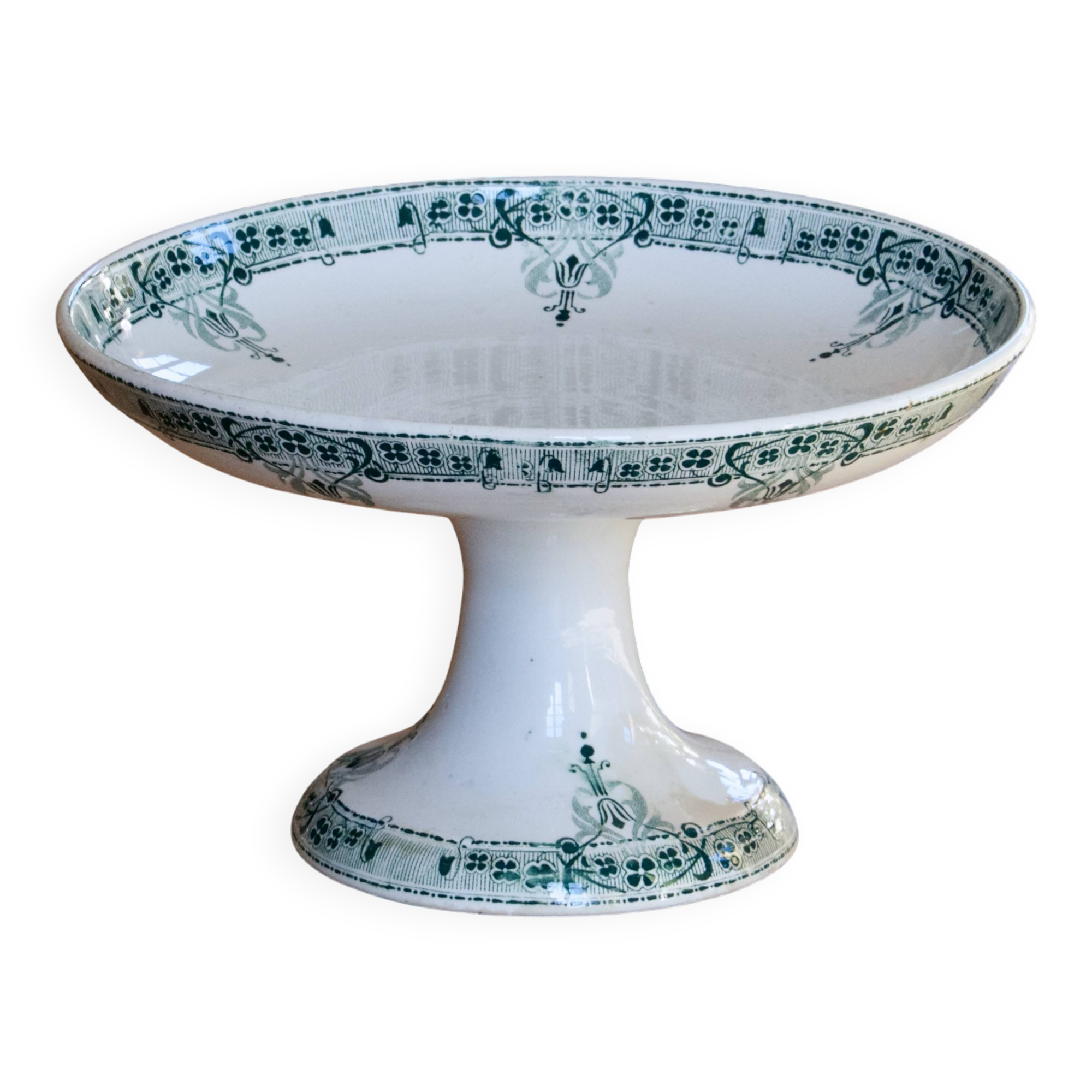 Antique 19th-century compote dish made of ironstone, signed Sarreguemines, from the "Verdun" collection.