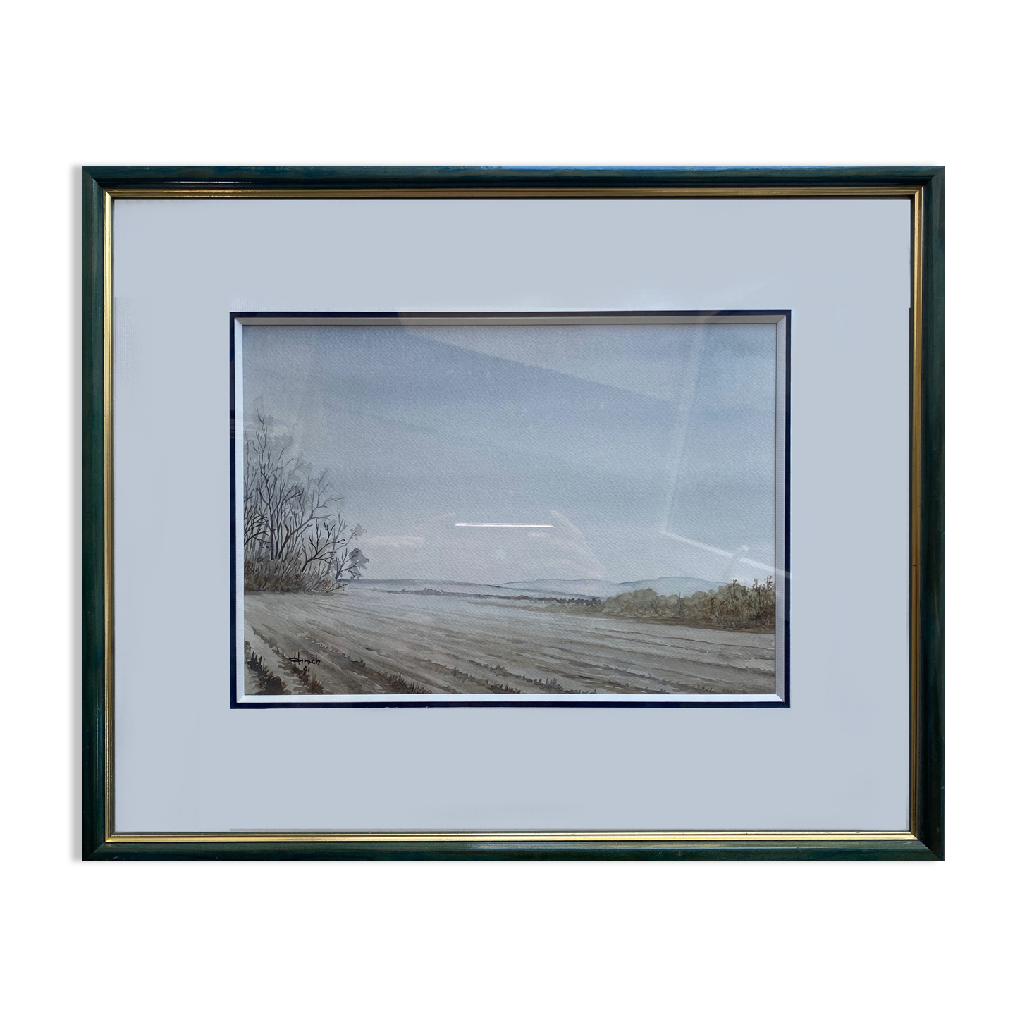 Watercolor painting "Icaunais Landscape" by Roger Hirsch - Burgundy + frame