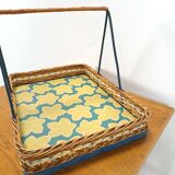 Rattan tray with handle and vintage flowers