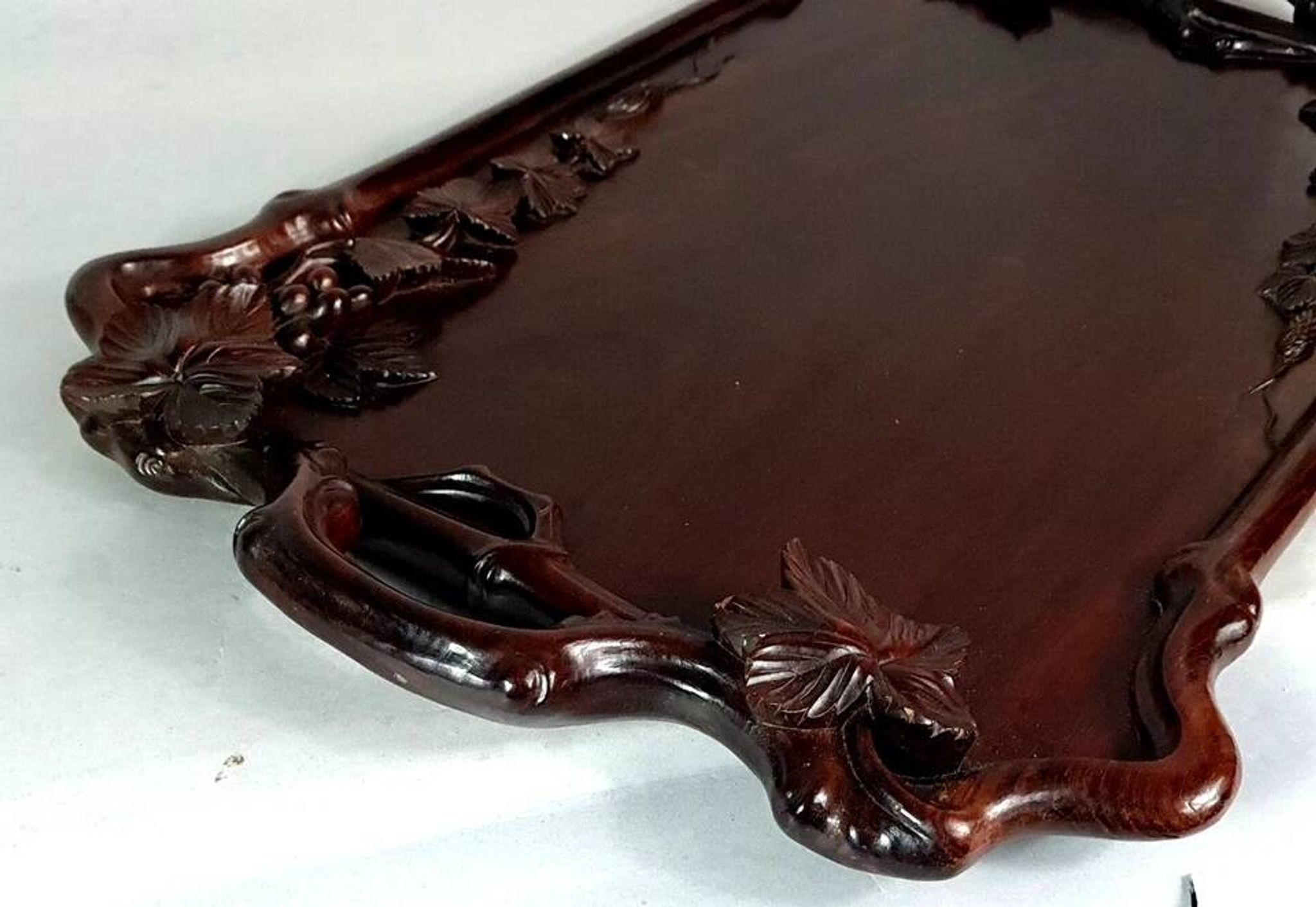 Antique rosewood serving tray carved with vines China D058
