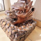19th century carved wooden dragon column